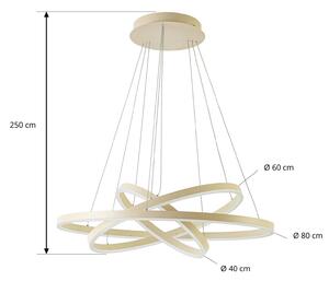 Arcchio LED závesné svietidlo Albiona, béžové, 3 krúžky, Ø 80 cm, Krémová / jantárovo žltá, kov, Moderný, Závesné svietidlo