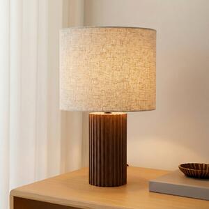 Lindby Stolová lampa Kimiko, výška 38 cm, orechové drevo, textil, Tmavé drevo, Obývacia izba / jedáleň, Drevo, Škandinávsky, Stojacie svietidlo