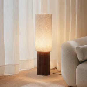 Lindby Stojacia lampa Kimiko, výška 100 cm, orechové drevo, textil, Tmavé drevo, Obývacia izba / jedáleň, Drevo, Škandinávsky, Stojaca lampa