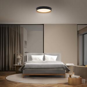 OSRAM Stropné LED svetlo ORBIS LARIOS, čierne/drevené, Ø 39 cm, stmievateľné, Čierna, Obývacia izba / jedáleň, kov, Moderný, Závesné svietidlo