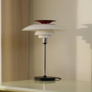 Louis Poulsen stolová lampa PH80, biela/červená/chrómová, výška 40 cm, Hliník / sivá / zinok, Obývacia izba / jedáleň, Hliník, Škandinávsky, Stojacie svietidlo