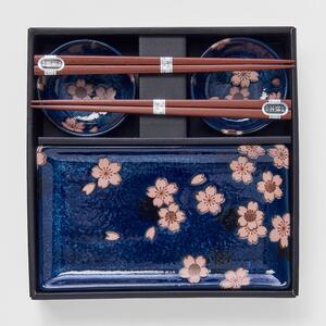 6-dielny set modrého keramického riadu na sushi MIJ Sakura