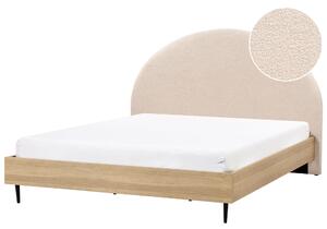 Posteľ béžová buklé svetlé drevo 180 x 200 cm čalúnené čelo MDF rám kovové nohy lamelový rošt moderný štýl spálňa