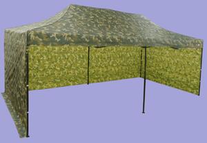 Rýchlorozkladací nožnicový stan 3x6m – oceľový, 3 bočné plachty, Maskáčová