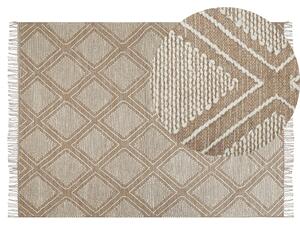 Koberec béžová a biela bavlna vlna 140 x 200 cm geometrický vzor strapce orientálny boho