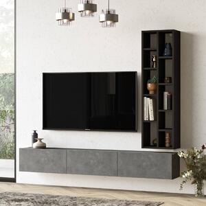Závesná TV skrinka LEVY 9, farba betón + čierna