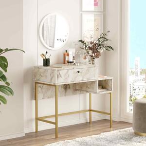 Toaletný stolík so zrkadlom VEGY 31, mramor/zlatá