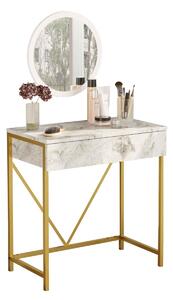 Toaletný stolík so zrkadlom VEGY 33, mramor/zlatá