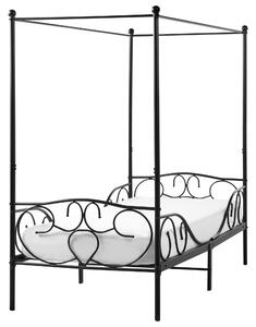 Posteľ s baldachýnom čierna kovový rám 90 x 200 cm retro dekoratívne čelo postele