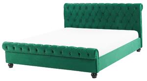 Posteľ zelená zamatová čalúnená 160 x 200 cm čierne drevené nohy glamour štýl spálňa