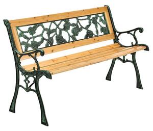 Záhradná lavička 122 cm, motív ruží, drevo/liatina