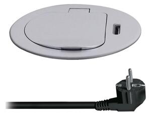 Solight PP122C-PD20-Zásuvkový stĺpik na dosku stola 1x230V + USB-C PD strieborná