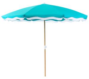 Záhradný slnečník tyrkysový tkanina ⌀ 232 cm oceľová tyč efekt dreva štýlový moderný exteriér