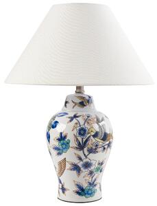 Stolná lampa biela modrá porcelánový podstavec ľanové tienidlo kvetinový vzor osvetlenie obývacia izba spálňa