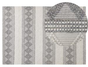 Koberec svetlobéžový a sivý 140 x 200 cm vlna bavlna a polyester ručne tkaný s geometrickým vzorom boho obývacia izba spálňa