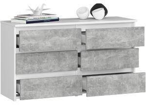 Ak furniture Komoda CL 100 cm 6 zásuvek biela/beton