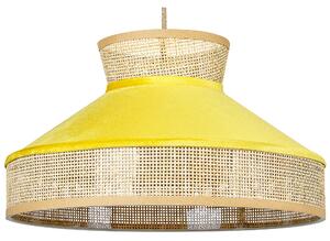 Závesná lampa žltý zamat prírodné ratanové tienidlo boho dizajn závesné svietidlo