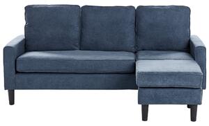 Pohovka námornícka modrá látková čalúnená 3 miestna s taburetom mid century modern obývacia izba