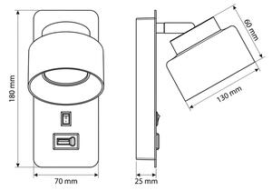 Brilagi - LED Nástenné svietidlo s USB portom AURA LUX 1xGX53/30W/230V čierna/dymová