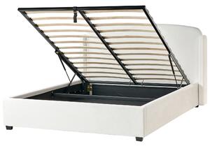 Posteľ s úložným priestorom krémová biela látkové čalúnenie 160 x 200 cm škandinávsky moderný minimalistický dizajn