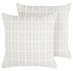 Sada 2 dekoratívnych vankúšov béžová tkanina 45 x 45 cm károvaný vzor obliečky textil doplnky