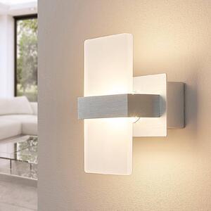 Lindby LED nástenné svetlo Yorick, 18 cm, hliník/biela s vypínačom, Biela / opálová, Spálňa, Plast, Moderný, Nástenné svietidlo
