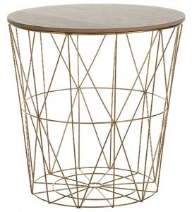 Odkladací stolík zlatá svetlé drevo 40 x 40 cm MDF kov geometrický kôš úložný priestor glamour štýl