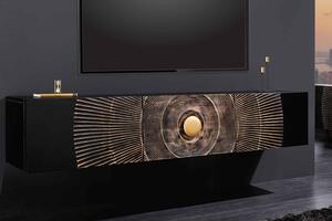 Dizajnový závesný TV stolík Venetia 160 cm čierno-zlatý