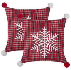 Sada 2 dekoratívnych vankúšov červená polyester 45 x 45 cm štvorcová tartan vianočný vzor