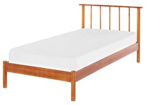 Posteľ svetlé borovicové drevo 90 x 200 cm jednolôžko s lamelovým čelom a roštom minimalistický rustikálny štýl