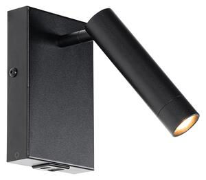 Moderná nástenná lampa čierna s nastaviteľným USB - Croft