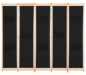 5-panelový paraván čierny 200x170x4 cm látkový