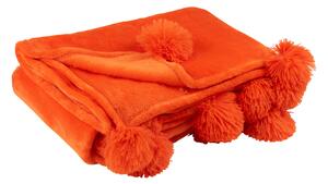 Huňatá deka v krásnej oranžovej farbe s pomponmi na bokoch deky 170 x 130 x 1 cm Jolipa 42326