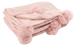 Huňatá deka v krásnej baby pink ružovej farbe s pomponmi na bokoch deky 170 x 130 cm 37739