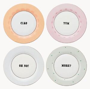 Raňajkové taniere z jemného kostného porcelánu Slogan, 4 ks