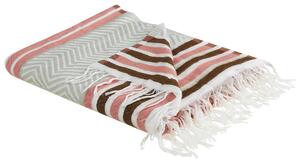 Deka ružová béžová akryl polyester 130 x 170 cm prikrývka na posteľ geometrický vzor strapce obývačka spálňa