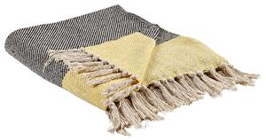 Deka sivá a žltá bavlnená 125 x 150 cm pletená prikrývka boho dekorácia obývacia izba spálňa