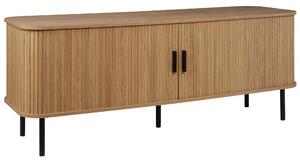 TV stolík svetlé drevo čierne nohy MDF kov retro štýl posuvné dvierka obývacia izba