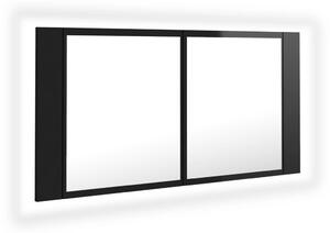 LED kúpeľňová zrkadlová skrinka lesklá čierna 90x12x45 cm akryl