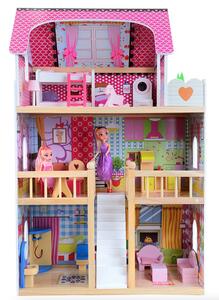 Krásny drevený domček pre bábiky s RGB LED osvetlením + 2 bábiky