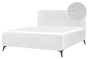 Rám postele s čelom biele buklé čalúnenie čierne kovové nohy 160 x 200 cm klasický minimalistický štýl spálňa