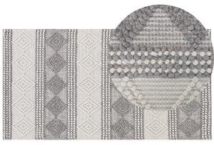 Koberec svetlobéžový a sivý 80 x 150 cm vlna bavlna a polyester ručne tkaný s geometrickým vzorom boho obývacia izba spálňa