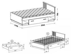 Jednolôžková posteľ Lamelo s úložným priestorom 120x200 - dub wotan/čierna