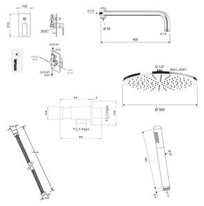 Sapho KAI, podomietkový sprchový set s pákovou batériou, otočný prepínač, 2 výstupy, biela matná, PY42/14-01