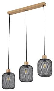 Čierny závesný luster Grendel s dekorom dreva pre žiarovku 3x E27 – LED lustre a svietidlá > Lustre