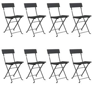Skladacie bistro stoličky 8 ks čierne polyratan a oceľ