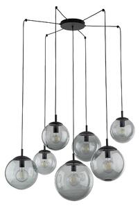 Čierny závesný luster Esme s dymovými tienidlami pre žiarovku 7x E27 – LED lustre a svietidlá > Lustre
