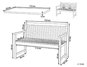Záhradná lavica 120 cm VESTFOLD (drevo) (tmavočervený podsedák). Vlastná spoľahlivá doprava až k Vám domov. 1022845