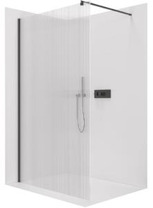 CERANO - Sprchová zástena Walk-in Onyx Round L/P - 8 mm - okrúhla vzpera - matná čierna, ryhované sklo - 50x200 cm