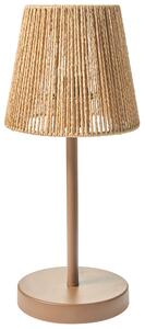 Stolná lampa hnedá tienidlo z papierovej šnúry kovový železný podstavec matný povrch moderný boho štýl obývacia izba spálňa